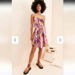 Anthropologie Pink and Purple Strapless Dress Size L NWT